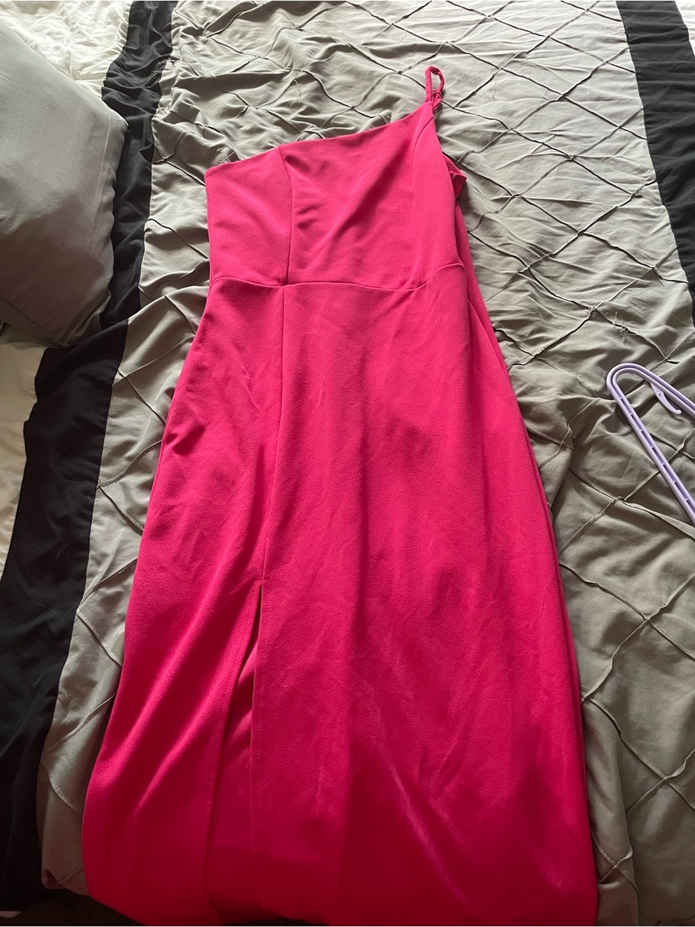 Asymmetrical One-Shoulder Pink Evening Dress